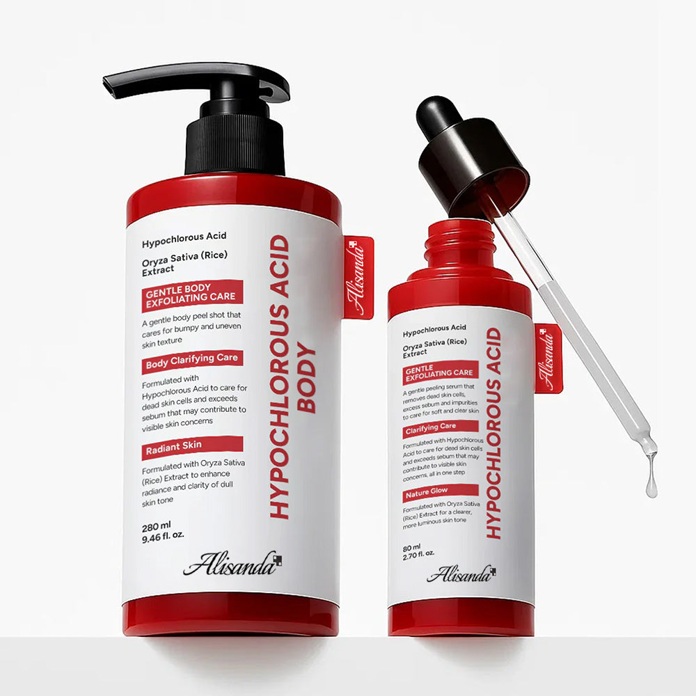 Hypochlorous Acid Rice Duo For Face & Body | Gentle Exfoliating Serum for Dead Skin Cells & Pore Care, Blackheads & Excess Sebum Control | Rice Extract, Hypochlorous, Panthenol for Hydrating & Smoothing Care