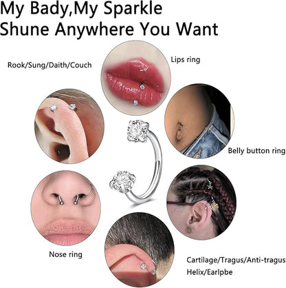 20G(0.8mm)/18G(1.0mm) 8mm Horseshoe Nose Hoop Internally Threaded Gems Nose Ring with Free Ball Holder