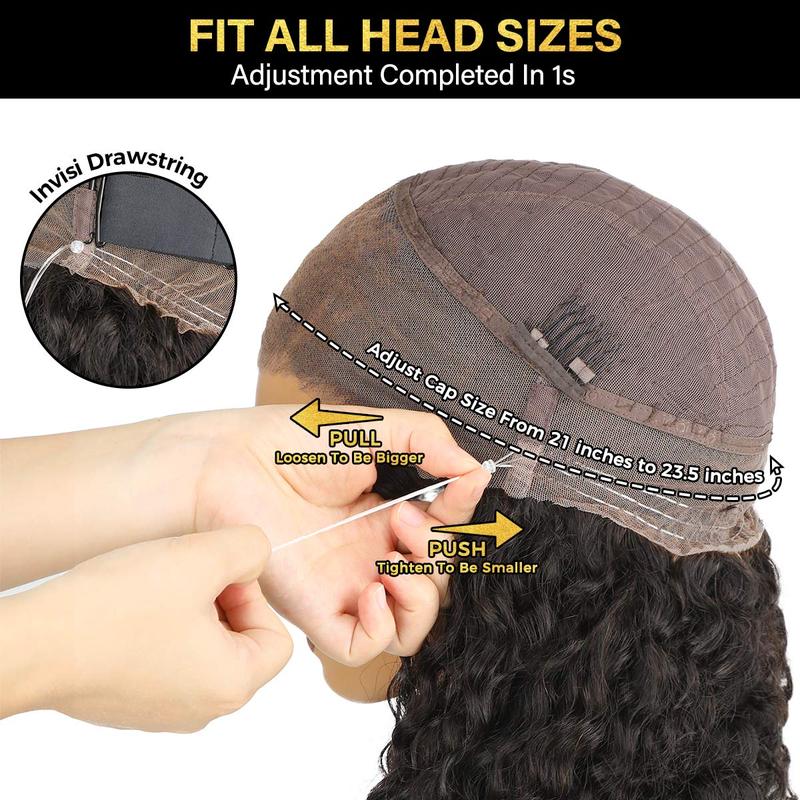 Sale Happening Now:83% OFF🔥Pre-Cut Lace Kinky Straight 360 Full Lace Frontal Glueless Wig With Invisi Drawstring Pre Plucked Human Hair Wig