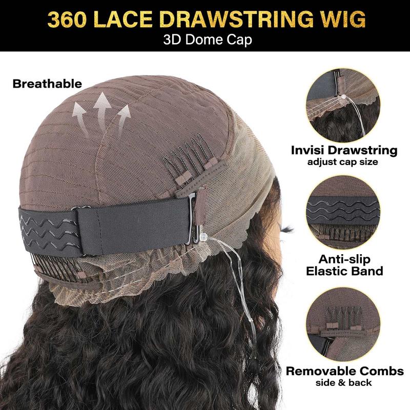 Sale Happening Now:83% OFF🔥Pre-Cut Lace Kinky Straight 360 Full Lace Frontal Glueless Wig With Invisi Drawstring Pre Plucked Human Hair Wig