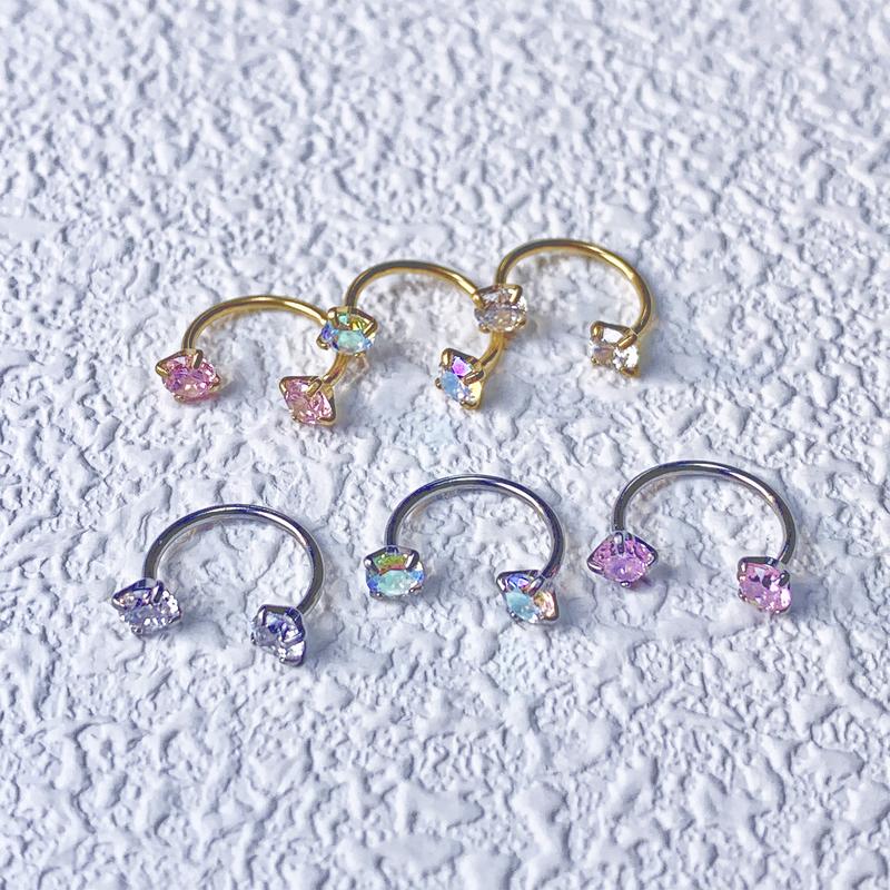 20G(0.8mm)/18G(1.0mm) 8mm Horseshoe Nose Hoop Internally Threaded Gems Nose Ring with Free Ball Holder