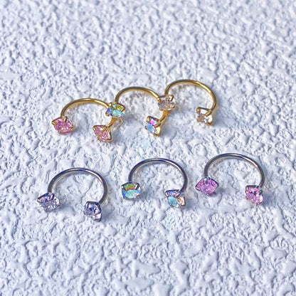20G(0.8mm)/18G(1.0mm) 8mm Horseshoe Nose Hoop Internally Threaded Gems Nose Ring with Free Ball Holder