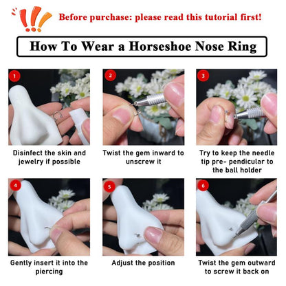 20G(0.8mm)/18G(1.0mm) 8mm Horseshoe Nose Hoop Internally Threaded Gems Nose Ring with Free Ball Holder