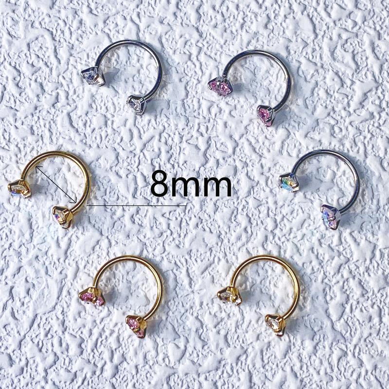 20G(0.8mm)/18G(1.0mm) 8mm Horseshoe Nose Hoop Internally Threaded Gems Nose Ring with Free Ball Holder